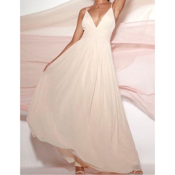Lulu’s tan nude mesh maxi dress - Picture 1 of 13